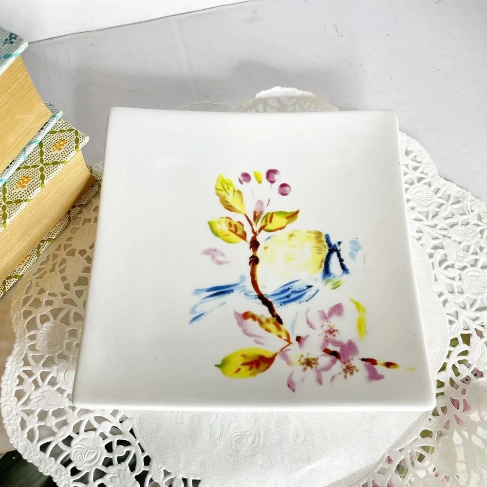 Pier 1 Dolomite blue bird cherry blossom square plate 5 3/4